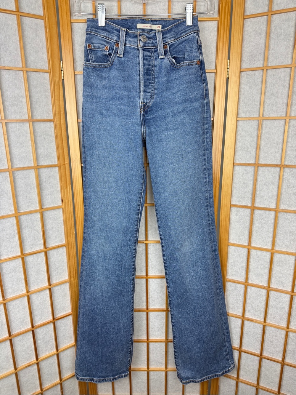 Levi's Ribcage Boot High Rise Button Fly Jeans In The Clouds W24 L33 Tall